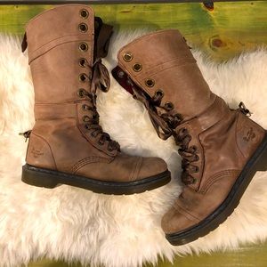 Doc Martens Brown Leather Ribbon Lace Combat Boots